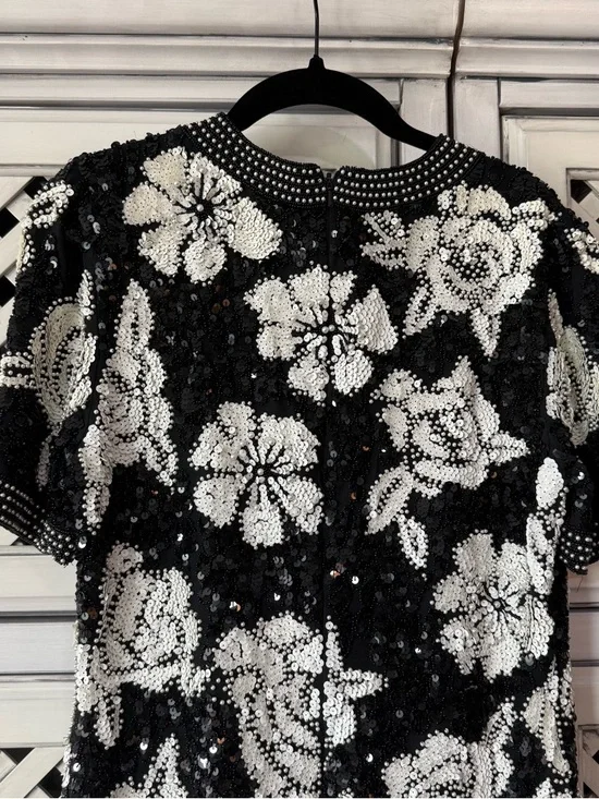 Rare Vintage Joan Leslie Evenings Black Beaded Midi Dress - Picture 5 of 6